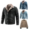 thumbnail image 1 of Lovskoo 2024 Mens Winter Coats Botton Dowm Lapel Fleece Lined Thicken Warm Denim Jean Versatile Trucker Jacket Coats Light Blue, 1 of 8