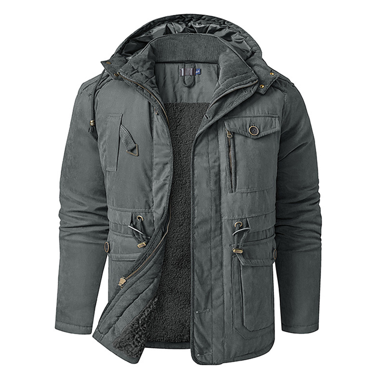 Lovskoo 2024 Mens Winter Coats Fuzzy Fleece Lined Quilted Jacket Hooded ...