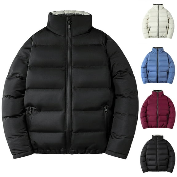 Lovskoo 2024 Mens Winter Coats Quilted Jacket Casual Solid Long Sleeve Zipper Closure Coat Outwear Jacket Black