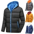 thumbnail image 1 of Lovskoo 2024 Mens Winter Coats Quilted Jacket Long Sleeve Casual Patchwork Hooded Cardigan Pockets Warm Cotton Padded Jacket Blue, 1 of 3