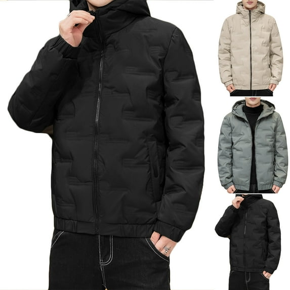 Lovskoo 2024 Mens Winter Coats Quilted Jacket Short Clothes Cotton Padded Jacket Thickened Warm Long Sleeve Hooded Zipper Pocket Coat Green