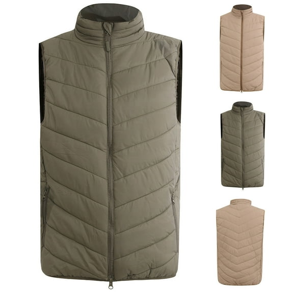 Lovskoo 2024 Mens Winter Coats Quilted Puffer Vest Lightweight Packable Warm Sleeveless Outerwear for Work Travel Vest Coat Khaki