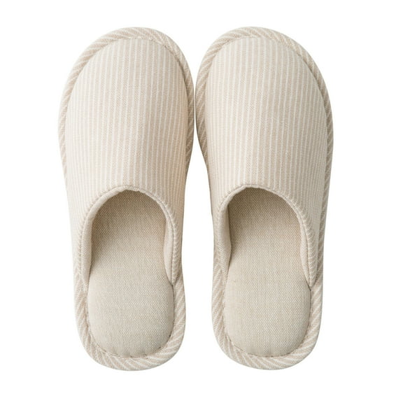 Lovskoo 2024 Mens and Women s House Washable Cotton Memory Foam Slippers Indoor Slip On Linen Shoes Bedroom Slippers Lightweight Non-Slip Rubber Sole for Couples Khaki