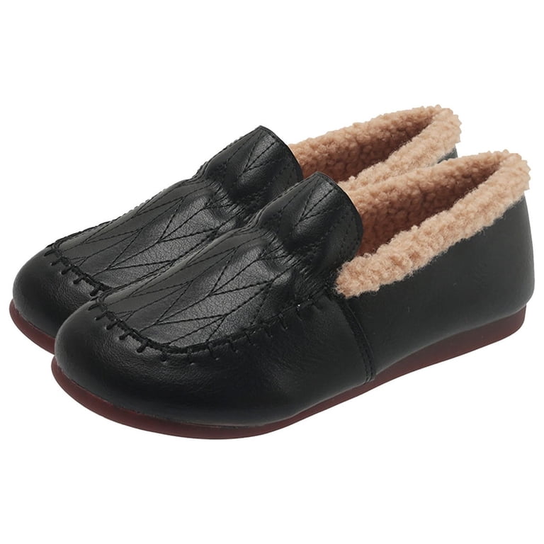Lovskoo 2024 Moccasin Slippers Vintage Fleece Warm Leather  display picture 1