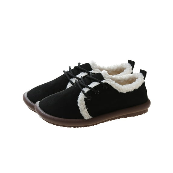 Lovskoo 2024 Moccasin Slippers Thickened Foot Wrapped Winter Home Cotton Shoes Outer Wear Full Package Shoes Warm Home Indoor Plush Shoes Thick Bottom Package Heel Plush Flat Shoes Black