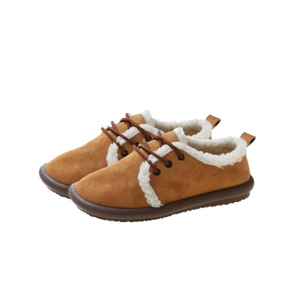 Lovskoo 2024 Moccasin Slippers Thickened Foot Wrapped Winter Home Cotton Shoes Outer Wear Full Package Shoes Warm Home Indoor Plush Shoes Thick Bottom Package Heel Plush Flat Shoes Brown