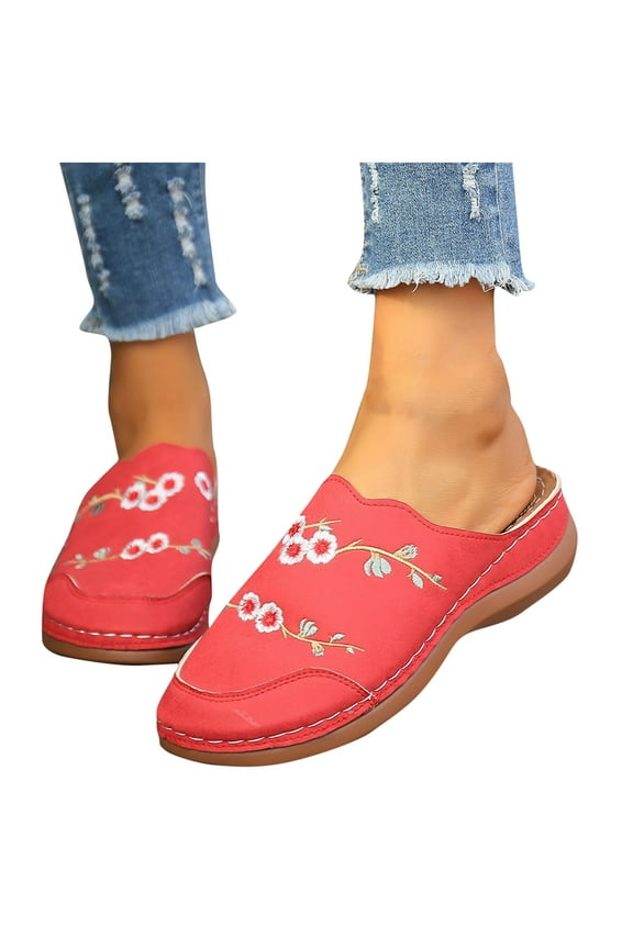 2024 Mules for Women Flats Comfortable Slip on Shoes Closed Round Toe Womens Mules Casual Backless Loafers Slides Claret