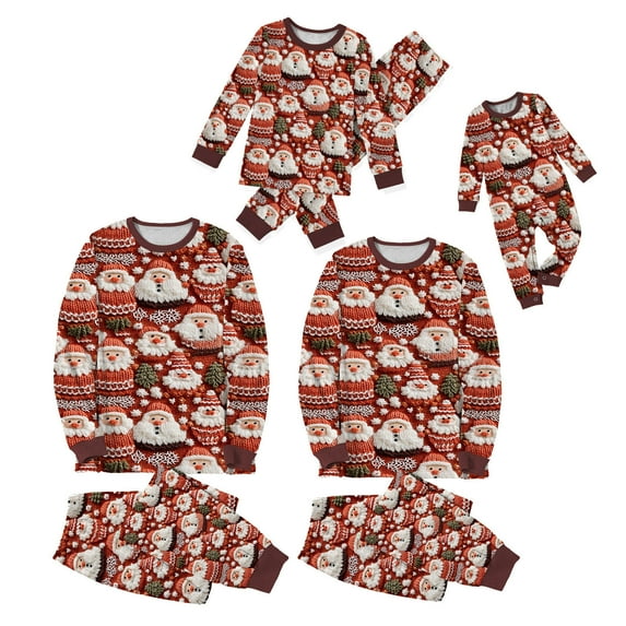Zwiiyzr Novelty Family Christmas Pajamas Matching Sets Xmas Long Sleeve Shirts and Plaid Pants Santa Christmas Tree Jammies Sleepwear Parent Outfit Red