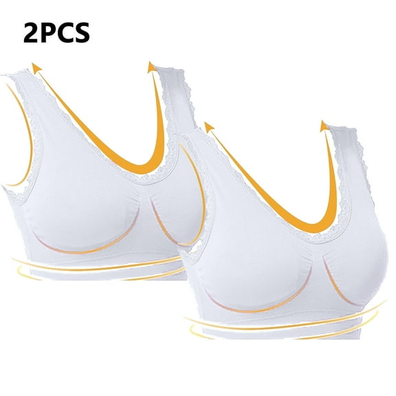 Lovskoo 2Pc Women's Sports Bra Lace Cami Bra Wireless Tank Top Bra Comfortable Everyday Bras For Women Leisure White
