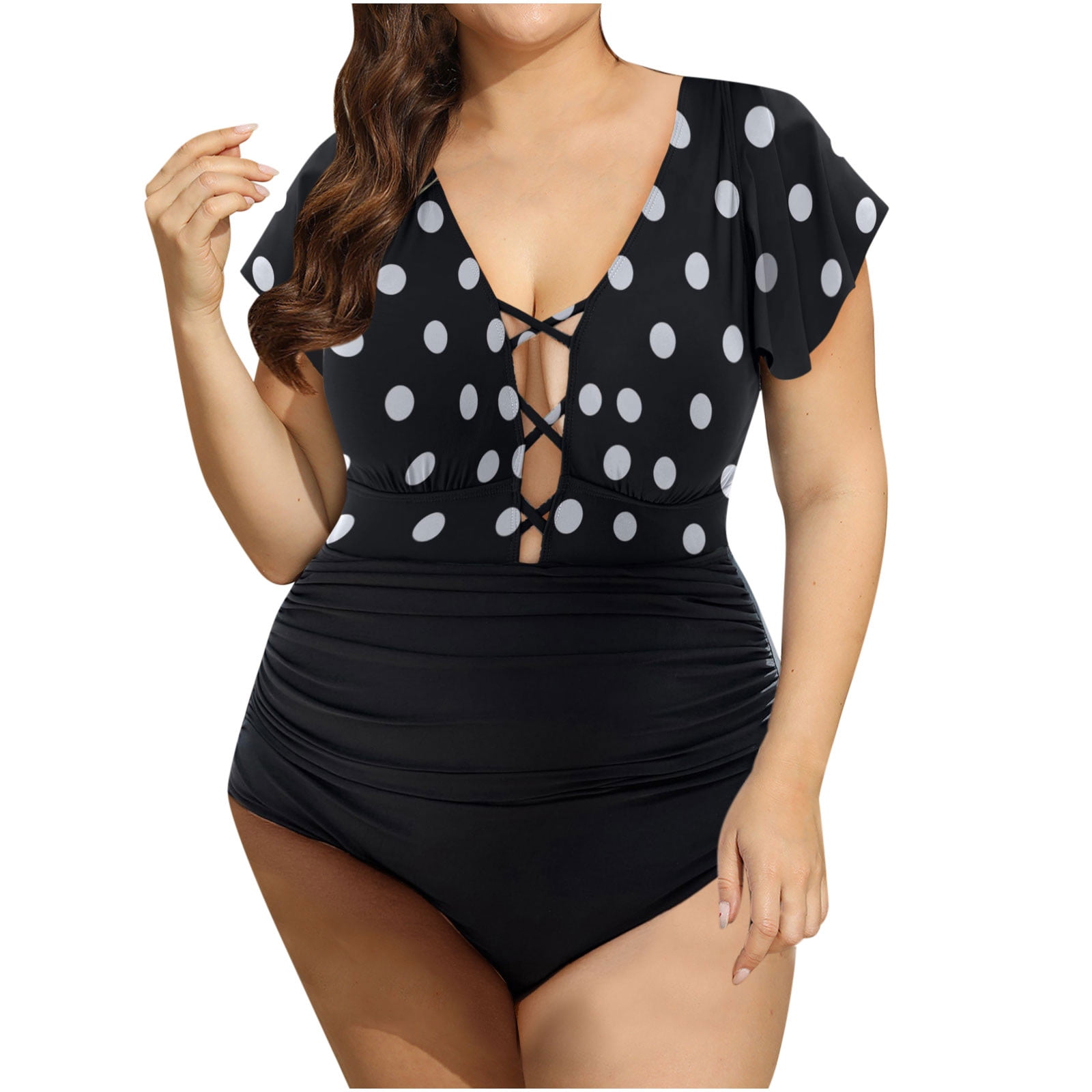 Lovskoo 2024 One Piece Swimsuit Women Ruffle Sleeve Solid Lovskoo 2024 One Piece Swimsuit Women Ruffle Sleeve Solid