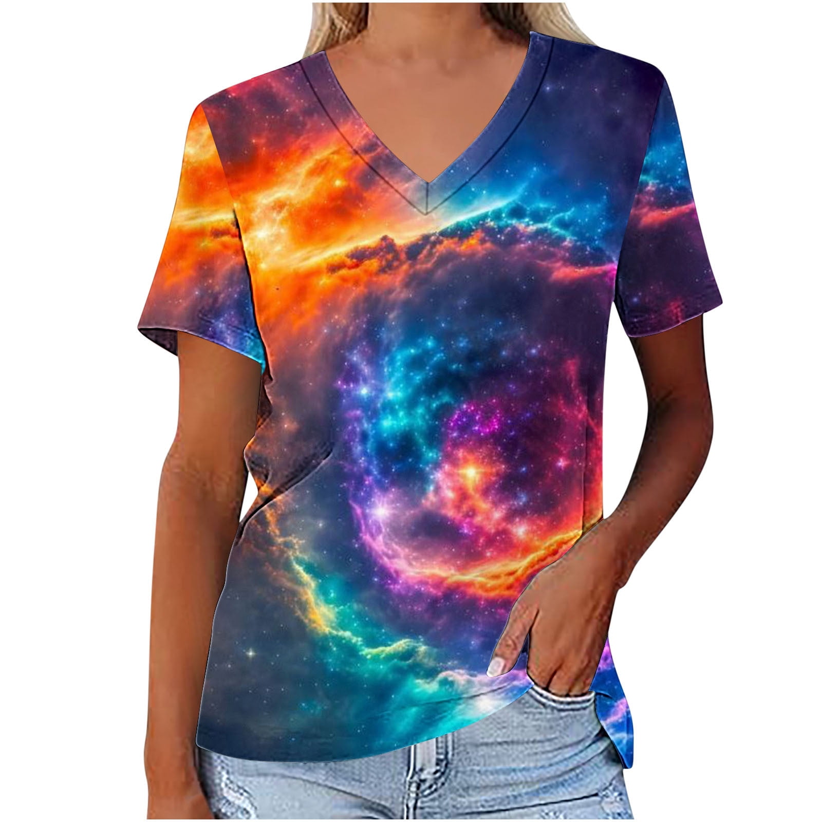 Lovskoo 2024 Outer Space T Shirts for Women Graphic Printed Galaxy Solar  System Planets Nebula Shirt Short Sleeve V Neck Blouse Orange 3XL -  Walmart.com, image size:1600x1600