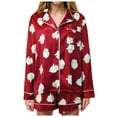 thumbnail image 1 of Lovskoo Christmas Lounge&nbsp;Sets for Women Satin Long Sleeve Button Down Top and Shorts Sleepwear Pajama Set Two Piece Shorts Outfits Set X-Red S, 1 of 4