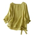 thumbnail image 1 of Lovskoo 2024 Oversized Cotton Linen Tops for Women Summer Round Neck Solid Color Blouse Tops Half Short Sleeve Vintage Tunic Casual Shirts Green L, 1 of 5