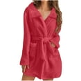 thumbnail image 1 of Lovskoo Womens Fleece Robe Warm Soft Solid Color Flannel Bathrobes for Winter Thicker House Coat with Pockets Red, 1 of 6
