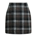 thumbnail image 1 of Lovskoo 2024 Plaid Skirts for Women Casual Retro High Waist Bodycon Pencil Wool Mini Skirts Coffee, 1 of 7
