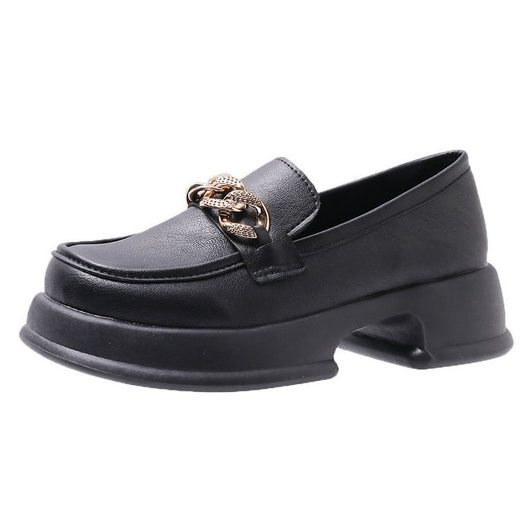 Lovskoo 2024 Platform Loafers for Women with Chain Comfort Chunky Heel Slip  On Round Toe Business Work Shoes Dark Gray