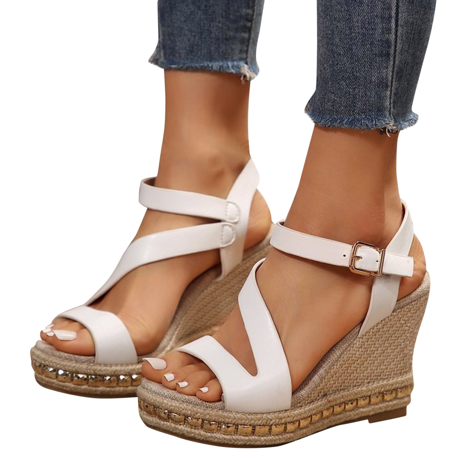 Lovskoo 2024 Platform Sandals Women Open Toe Buckle Ankle Strap Wedges ...