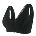thumbnail image 1 of Lovskoo 2024 Plus Size Front Button Bra Lace Push Up Convenient Front Closure Sports Bras Wire-Free Soft Cup Everyday Sleep Bras for Women Girls Black, 1 of 8
