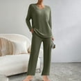 thumbnail image 1 of Lovskoo Pajamas for Women Set Ribbed Knit 2 Piece Matching Lounge Sets Long Sleeve Pullover Top and Pants Sleepwear Tracksuit Olive Green S, 1 of 9