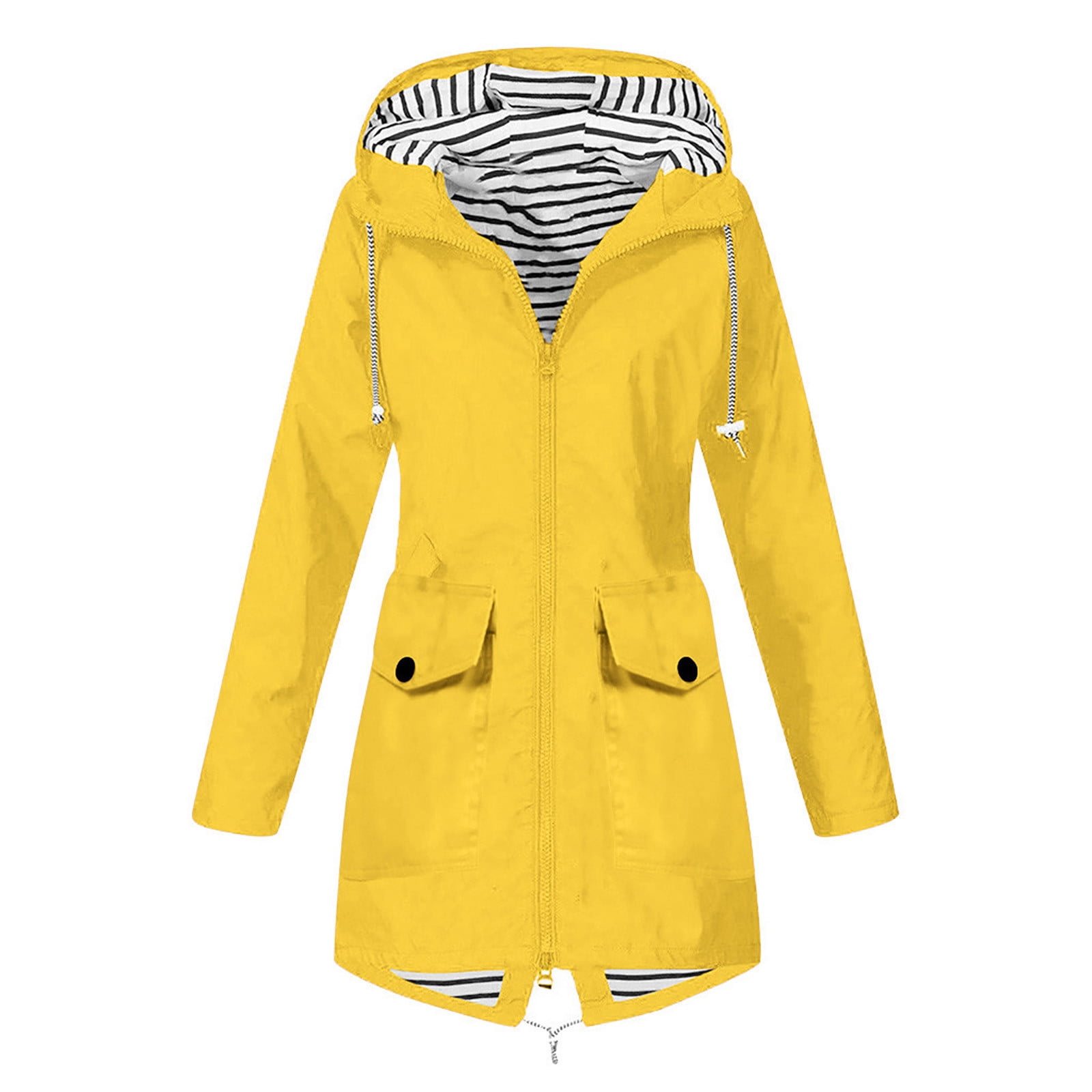 Lovskoo 2024 Plus Size Rain Jacket for Women Solid Outdoor Hooded ...