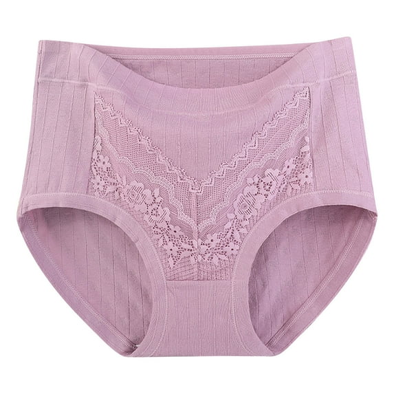 Lovskoo 2024 Plus Size Underwear for Women Breathable Solid Lace High Waist Leak Proof Cotton Crotch Shorts Underwear Panties Pink