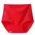 thumbnail image 1 of Lovskoo 2024 Plus Size Underwear for Women Breathable Solid Lace High Waist Leak Proof Cotton Crotch Shorts Underwear Panties Red, 1 of 4