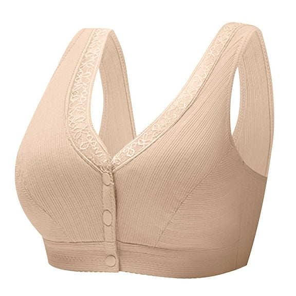 Lovskoo 2024 Push Up Wireless Bra for Women Front Closure Snap Botton Thin Soft Support Bras Seamless Comfortable Wire Free Bralette Beige-3XL