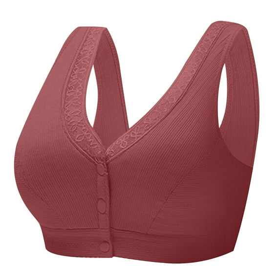 Lovskoo 2024 Push Up Wireless Bra for Women Front Closure Snap Botton Thin Soft Support Bras Seamless Comfortable Wire Free Bralette Coffee-3XL