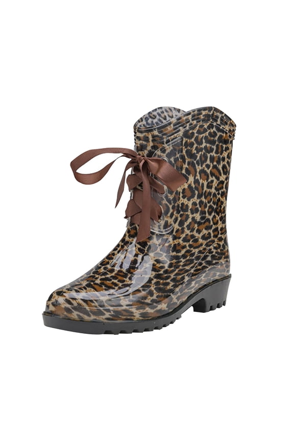 2024 Rain Boots for Women Pvc Wedge Booties Round Toe Waterproof Buckle Side Zipper High-Heeled Transparent Mid Calf Rain Shoes Brown