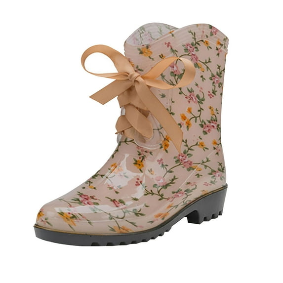 Lovskoo 2024 Rain Boots for Women Pvc Wedge Booties Round Toe Waterproof Buckle Side Zipper High-Heeled Transparent Mid Calf Rain Shoes Multicolor