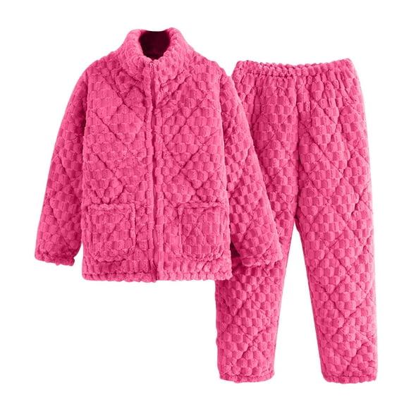 Lovskoo Women's Fuzzy Fleece Pajamas Set Fluffy Loungewear Winter Loose Plush Sleepwear Soft Cozy Lounge Sets Full Zip Pjs Hot Pink