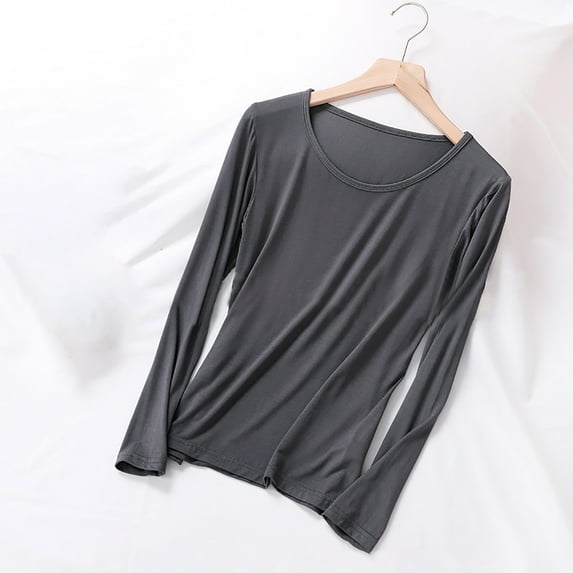 Lovskoo Basic Long Sleeves for Women Pajama Tops Round Neck Tops Loose Casual Pullovers Tee Shirts Basic Tops Dark Gray 4XL