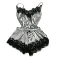 thumbnail image 1 of Lovskoo 2024 Satin Pajamas for Women Shorts Set Spaghetti Strap Loungewear Trendy Lace Temptation Underwear Nightdress Halter Top Shorts Two Piece Set Sleepwear Silver, 1 of 4