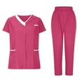 thumbnail image 1 of Lovskoo 2024 Scrubs Sets for Women Nurse Scrub Uniform Top and Jogger Pant Work V-Neck Short Sleeved Suit 2 Piece Outfits Hot Pink S, 1 of 8