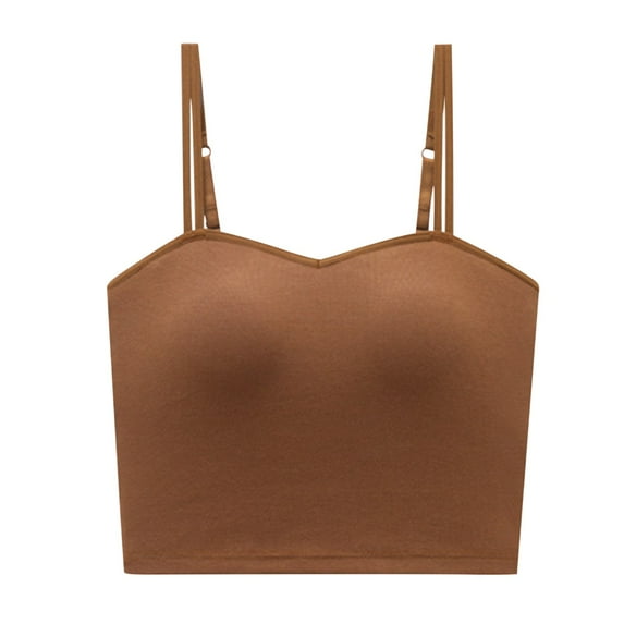Lovskoo 2024 Seamless Bras for Women Wireless Bralettes U-Shaped Back Camisole Summer Wear Built In Bras Short Underwear Coffee