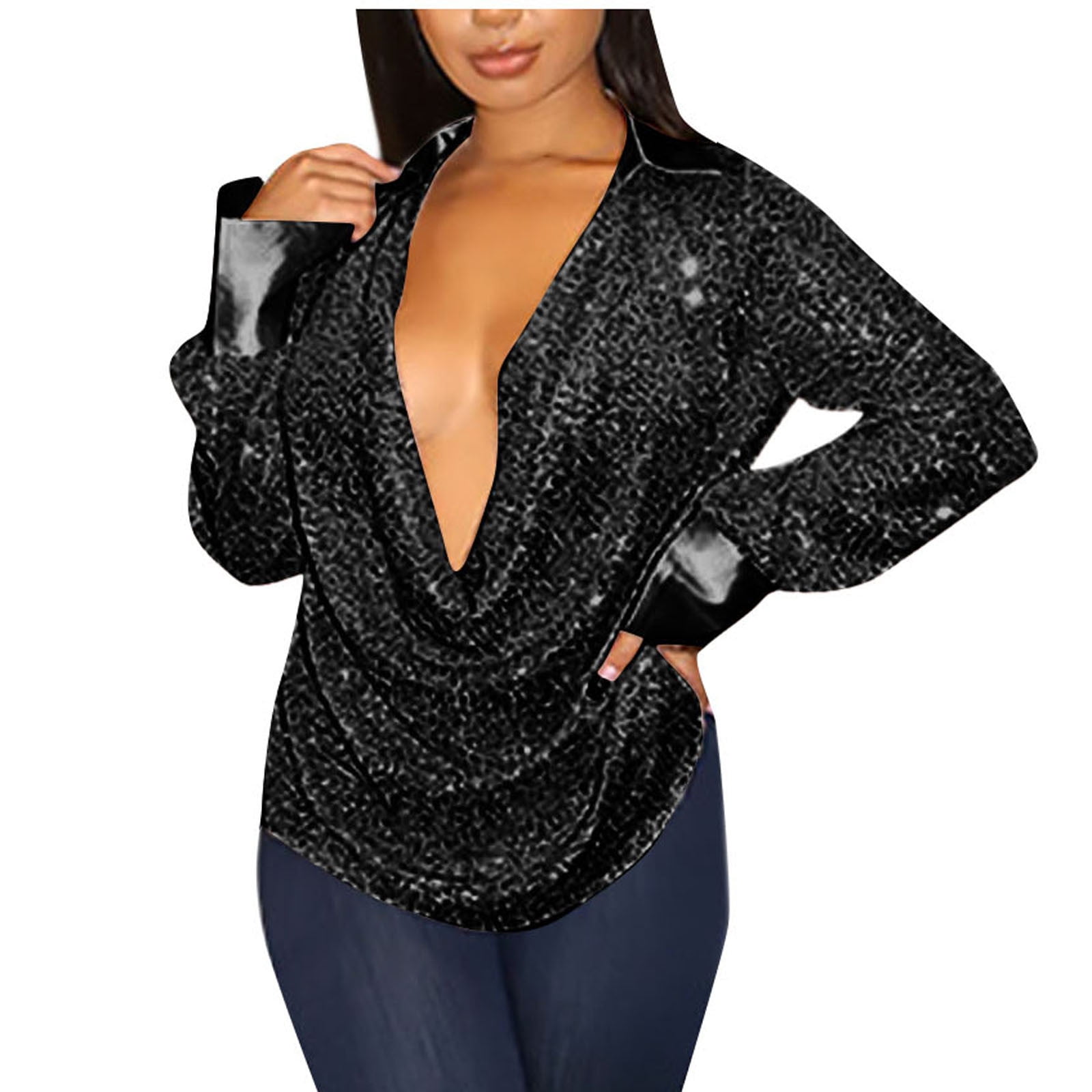 deep plunge cowl neck tops
