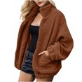 thumbnail image 1 of Lovskoo 2024 Sherpa Jackets for Women 2023 Plus Size Long Sleeve Zip Up Fall/Winter Plush Long Sleeve Stand-Up Collar Coat Brown, 1 of 6