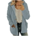 thumbnail image 1 of Lovskoo Winter Coats for Women Hooded Fuzzy Fleece Sweater Coat Warm Wool Zipper Coat Long Sleeve Outwear B-Blue, 1 of 7