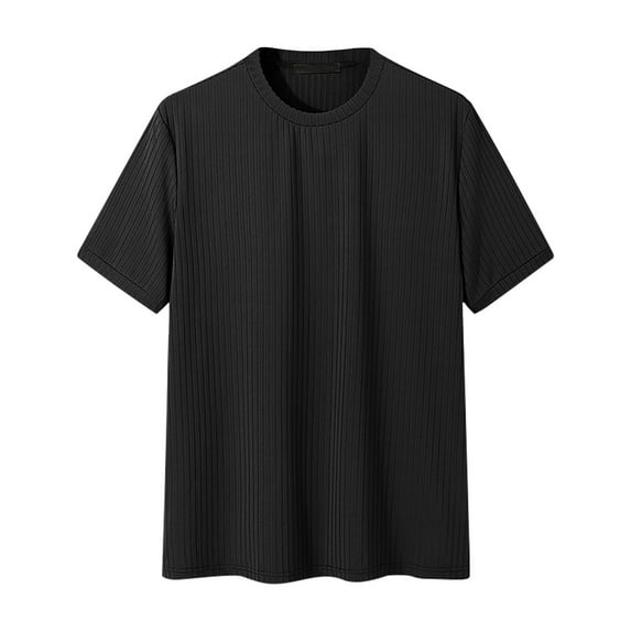 Lovskoo 2024 Short Sleeve Shirts for Men Round Neck Solid Color Thin Daily Casual Loose Shirt Black L