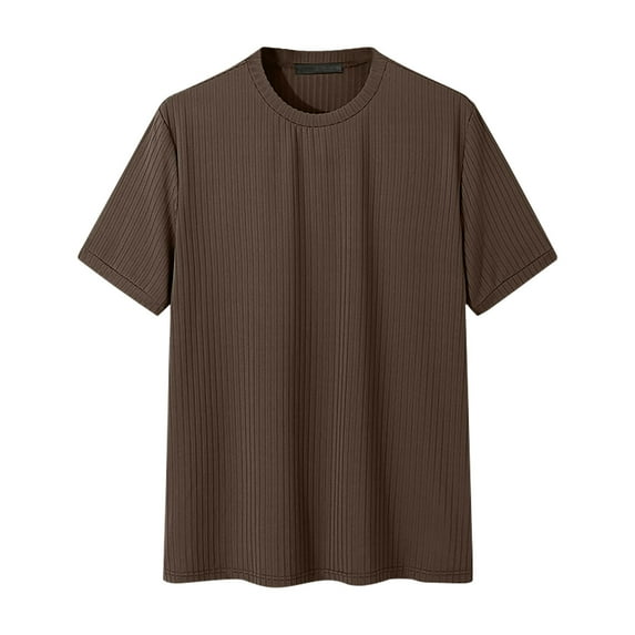 Lovskoo 2024 Short Sleeve Shirts for Men Round Neck Solid Color Thin Daily Casual Loose Shirt Brown 3XL