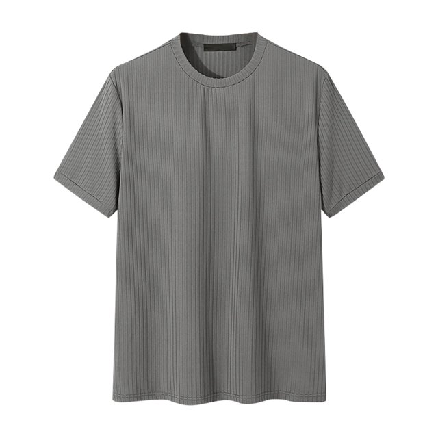 Lovskoo 2024 Short Sleeve Shirts for Men Round Neck Solid Color Thin Daily Casual Loose Shirt Gray L