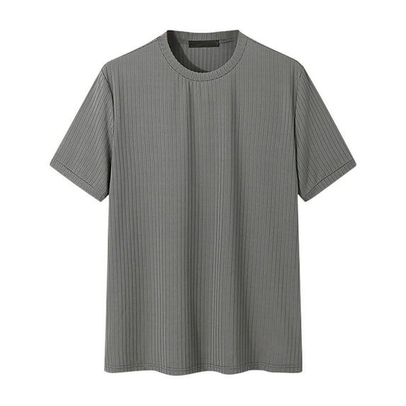 Lovskoo 2024 Short Sleeve Shirts for Men Round Neck Solid Color Thin Daily Casual Loose Shirt Gray XL