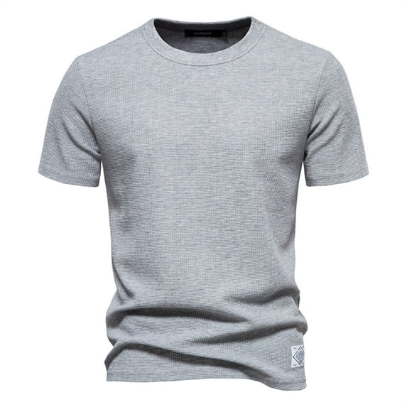 Lovskoo 2024 Short Sleeve Shirts for Men Round Neck Trendy Casual Solid Color Pullover T-Shirt Tops Shirt Gray XL