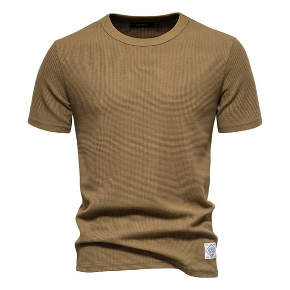 Lovskoo 2024 Short Sleeve Shirts for Men Round Neck Trendy Casual Solid Color Pullover T-Shirt Tops Shirt Olive Green 2XL