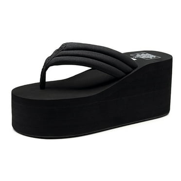 Lovskoo 2024 Slippers for Women Slides Open Toe Slip On Flip-Flops Platform Summer Outerwear Thick-Soled Wedge Heels Non-Slip Beach Shoes Walking Sandals Black