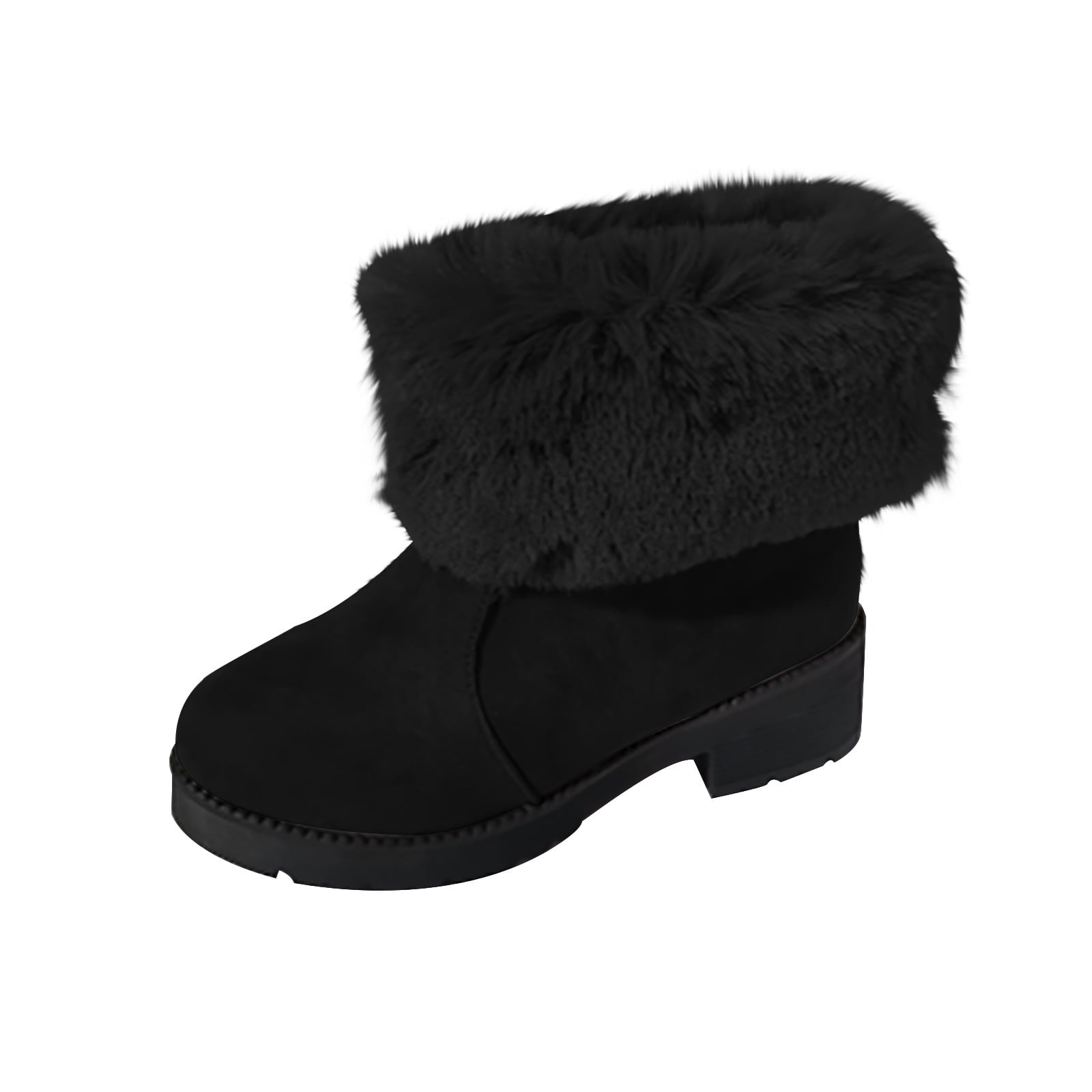 Lovskoo 2024 Snow Boots for Women Faux Suede Round Toe Large Size Winter Fold Over Fashion Furry Thick Heel and Cashmere Slip On Ankle Booties Black Walmart