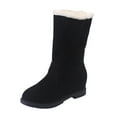 thumbnail image 1 of Lovskoo 2024 Snow Boots for Women Faux Suede Round Toe Vintage Solid Color Fleece Mid-Heel Mid Calf Western Boots Black, 1 of 9