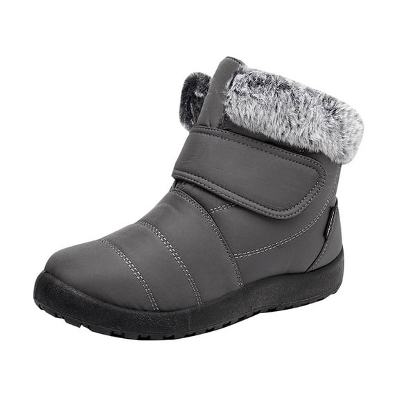 Lovskoo 2024 Snow Boots for Women Round Toe Winter Warm Waterproof Plush Thick Cotton Wedding Dress Shoes Soft Soled Ankle Booties Gray