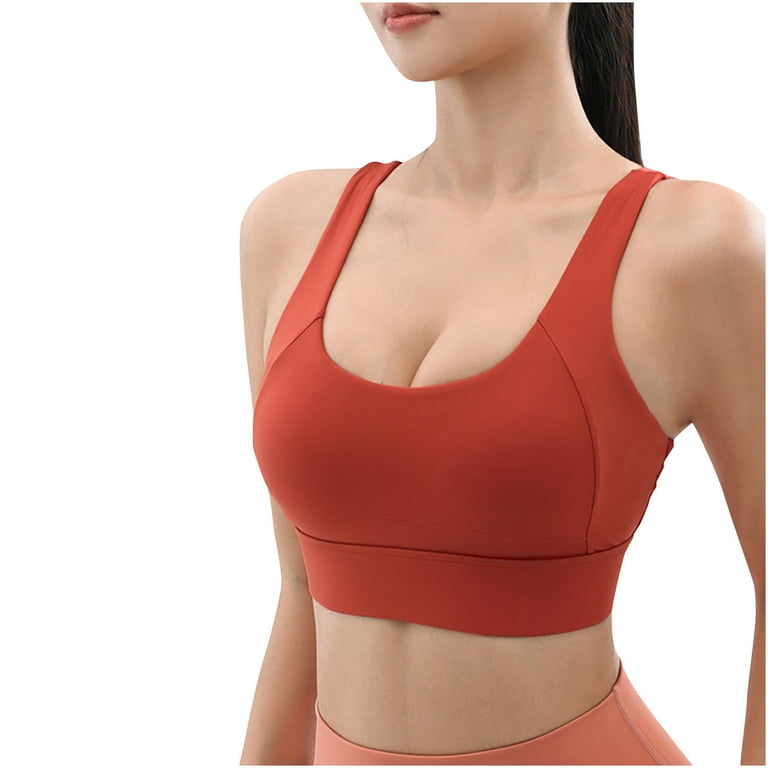 Lovskoo 2024 Sports Bras for Women Bralette with Support Compression Solid Fitness Yoga Quick Drying Shockproof Brassiere Running Brassiere Orange