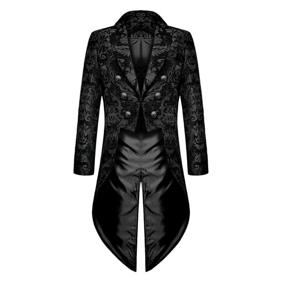 Lovskoo 2024 Steampunk Gothic Jacket Vintage Tailcoat Medieval Frock Coat Long Sleeve Halloween Cosplay High Collar Pirate Jacket Tuxedo Renaissance Costume for Men Black-E